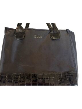 ELLE Black Lunch Tote with Croc-Texture Trim